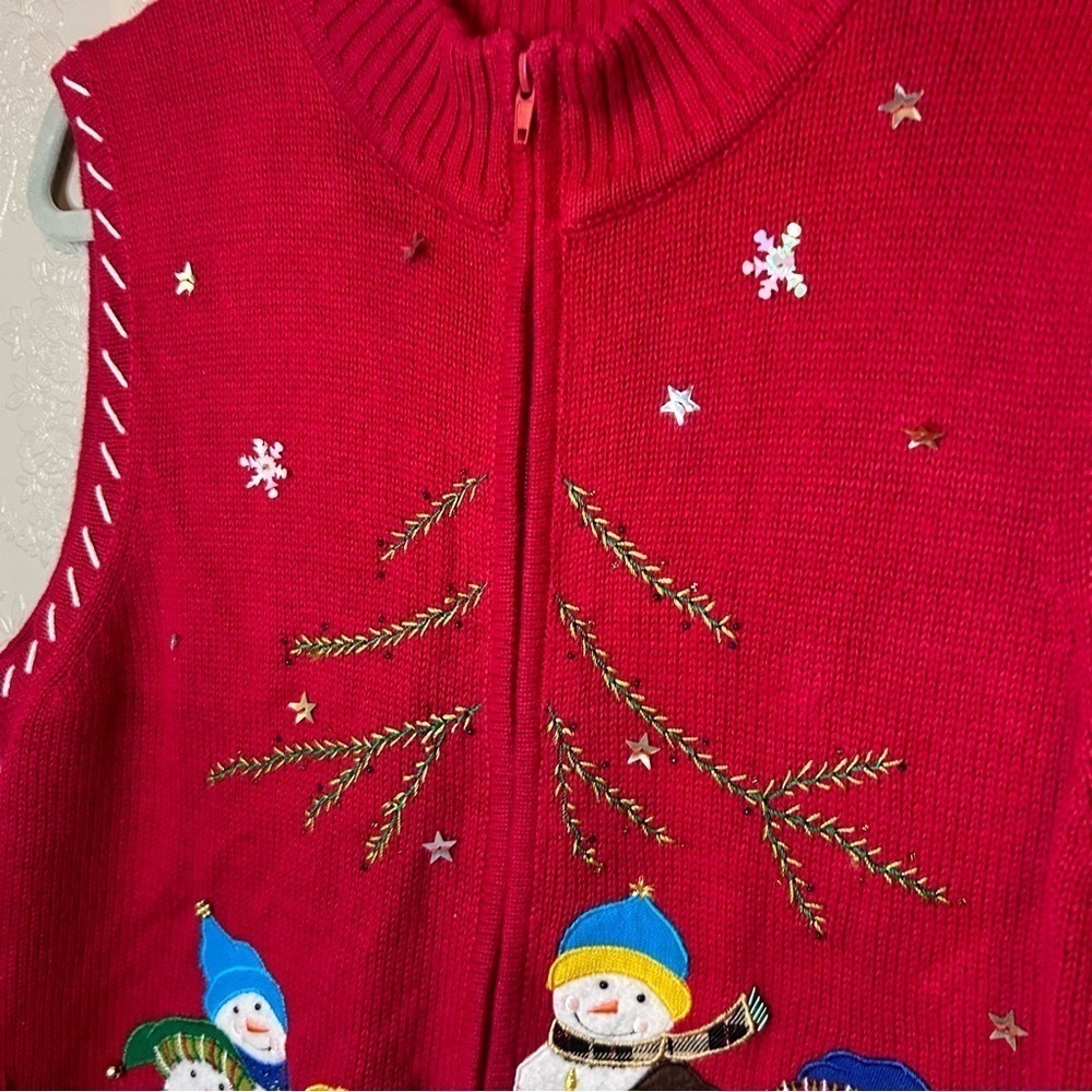 Mercer Street Studio Christmas sweater vest snowmen L great condition - Picture 2 of 7